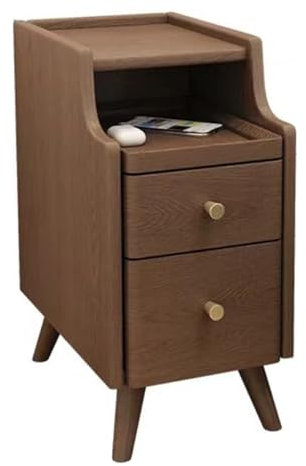 Table de chevet en bois avec étagère coulissante et 2 tiroirs pour économiser de l'espace pour chambre à coucher ou salon Couleur noyer 25 cm de largeur