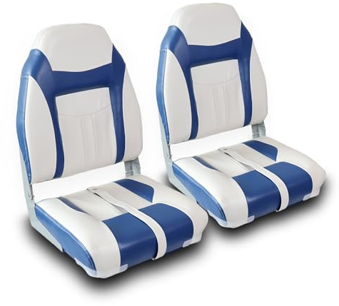 Vancus Boat Seats 2 Pack, High Back Folding Bass Boat Seat for Fishing Jon Pontoon with Stainless Steel Screws, White&Blue