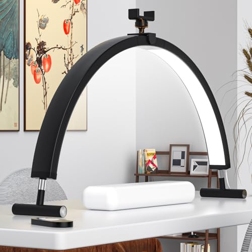 YFHT Lampada a Mezzaluna da 29 Pollici con luminosità Regolabile, Lampada da scrivania per Manicure con Supporto per Telefono per Extension Ciglia, Tatuaggio, Illuminazione per Unghie,Nero