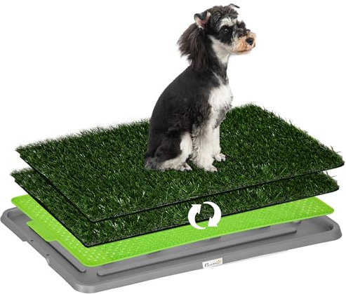 PawHut Toilette per Cani con Erba di Ricambio e Prato Sintetico, Lettiera per Cani e Cuccioli con Vassoio Inferiore per Esterno e Interno, 67x41cm