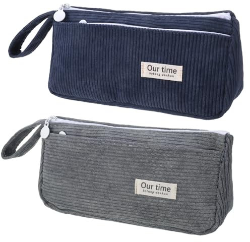 Vyuwast 2 Stück Federmäppchen Cord-Stoff, Mäppchen Große Kapazität Federtasche Schulmäppchen Mäppchen Pencil Case Teenager Etui Stifte Stylisches für Schule Büro