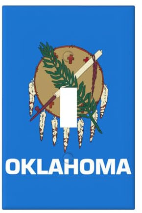 Cubiertas de salida con impresión de la bandera del estado de Oklahoma, 1 placa de pared de tamaño estándar, cubiertas de placas frontales de policarbonato de doble salida