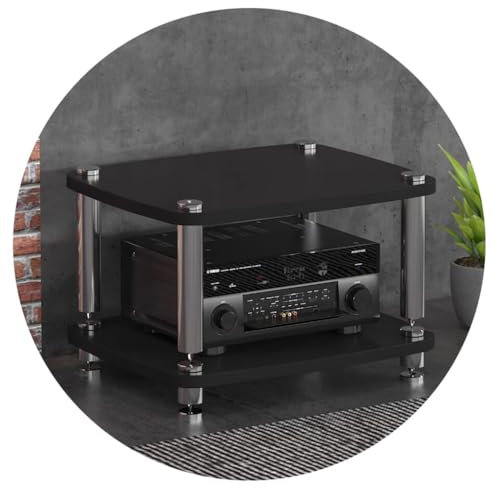 AV ShelfHIFI Audio-Schrankständer mit Plattenspieler-Regal und Endstufe-Rack, MDF-Ständer, Audio-Rack mit stoßdämpfenden Füßen, Geräteschrank für Verstärker, 60 x 48 x 38 cm, Schwarz