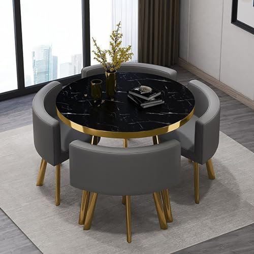 5-teiliges rundes Konferenztisch-Set mit 4 Stühlen, Küchen-, Esszimmermöbel, Frühstückstisch und Stuhl-Set, 80 x 75 cm, für Zuhause und Esszimmer