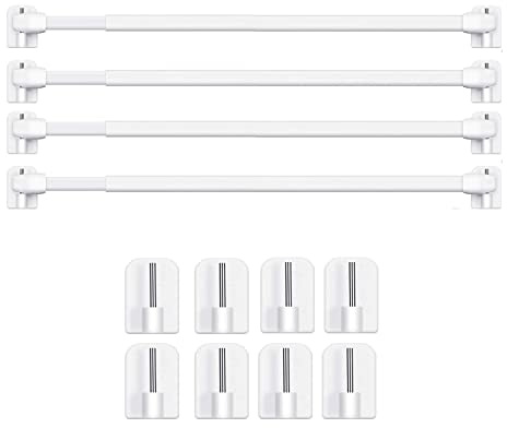 BANJILI-4 barras de cortina de metal, extensibles y ajustables, sin taladrar, para ventanas y armarios – Barras de tensión con ganchos adhesivos potentes (4 PCS-40-70 cm)