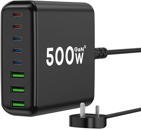 500W 8 Ports USB C Fast Charger Block, Upgraded GaN V 8-Port Charging Station Hub, 500W USB C Charging Station Hub Compatible with MacBook Pro/Air, iPad Pro/Air, iPhone, Android etc (8 Ports-500W)