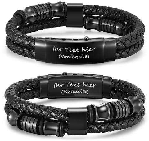 Armband Herren Lederarmband mit buchstaben - Schwarz Armbänder Leder mit Gravur A-Z Buchstabe Personalisierte Geschenke für Männer Jahrestag Geburtstag Vatertagsgeschenk für Papa Opa Sohn Bruder