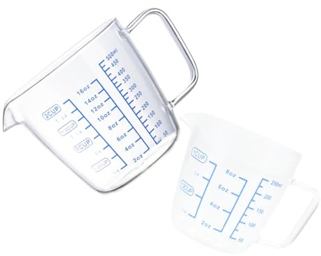 UKCOCO Vaso medidor de 2 piezas de vidrio de borosilicato para mediciones precisas de cocina y horneado, fácil de limpiar y duradero para el hogar y la restauración