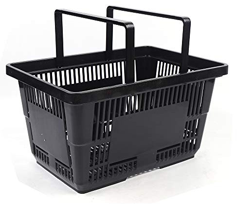 Lot de 12 grands paniers à provisions en plastique avec poignées, faciles à empiler, parfaits pour les magasins de détail, 28 l