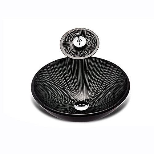 Bathroom Vessel Sink Countertop Tempered Glass Wash Basin Vanity Faucet Set