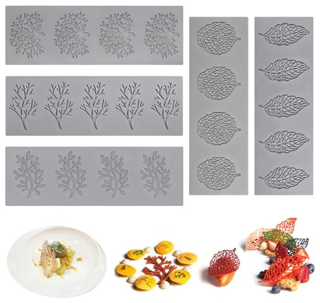 Belvanr 5 Stück DIY Silikon Kuchen Spitzenform, Silikonform Kleine Blätter, Kleine Korallen, Große Korallen, Zweige, Große Blätter, für Schokolade, Fondant, Butter, Desserts, Backen, Kuchen Deko