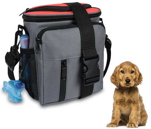 Leckerlitasche für Hunde, Futterbeutel Hundetraining mit Reißverschluss, Gürteltasche für Hunde mit Kotbeutelspender, Leckerlibeutel im für Reisen, Spaziergang