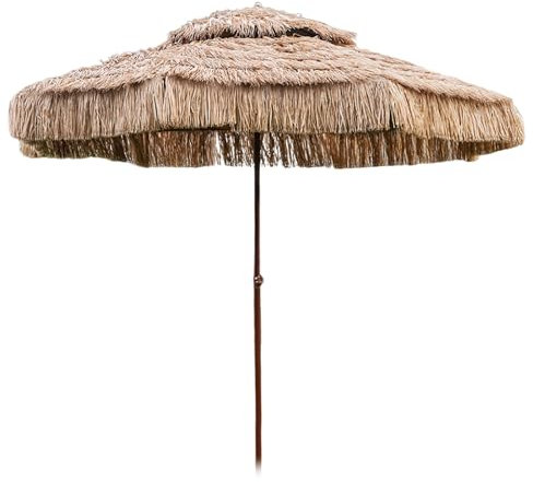 HUIBBGO Parasol de Plage ventilé à Double Toit de 2,4 m, Parasol d'extérieur en Paille, Parasol Tropical hawaïen, Parasol de Jardin avec Protection UV pour Balcon, terrasse et Patio