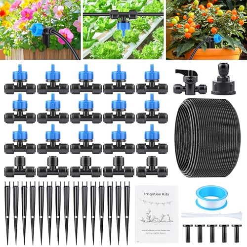 YAOBLUESEA Système d'irrigation Jardin, 60PCS Irrigation Goutte à Goutte Kit (20M Tuyaux D'irrigation) Arrosage Goutte à Goutte à Pression Équilibrée pour Jardin pelouse Serre Plantes