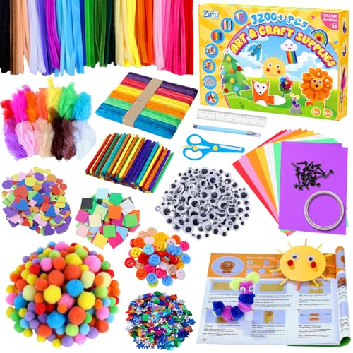 Zefy 3200+ Pcs Craft Kits for Kids, All in One Art Set with 12 Crafts Design, DIY Creative Art Craft Supplies Craft Box for Girls Boys Age 4-12