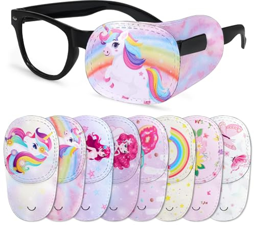 Hifot 8 Pièces Cache Oeil Enfant Filles,Licorne Sirène Eye Patch Réutilisable Cache Oeil Medical Cache-œil Couvre Lunettes pour Amblyopie Strabisme Orthoptiste
