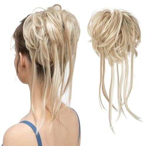 jianjunchaling Messy Bun Haarteil, Zerzauste Hochsteckfrisur Extensions Wellige Wickel Pferdeschwanz Haarteile Scrunchies mit Gummiband for Frauen Hair Ponytail for Women Girls(Dirty Blonde)