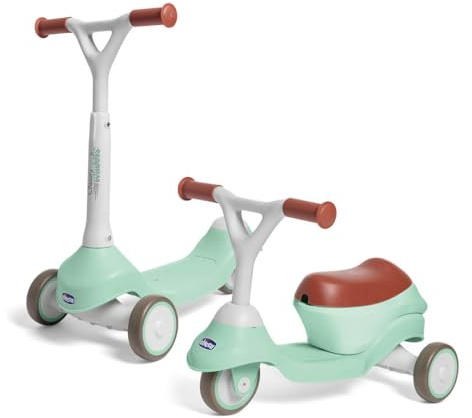 Chicco Monopattino Evolutivo 2 in 1, Cavalcabile da 1 Anno, Monopattino dai 2 Anni, Portata Max 20 kg, Manubrio Sterzante e Ruote Gommate, Leggero e Facile da Trasportare, Cavalcabile per Bambini