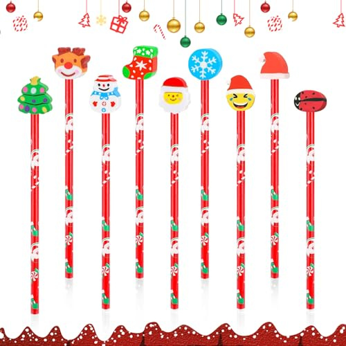 56 Pezzi Matite Natalizie Matite Natale in Legno con Gomma Natalizi Divertenti Bomboniera Regalo per Bambini Compleanno Premi Scolastici