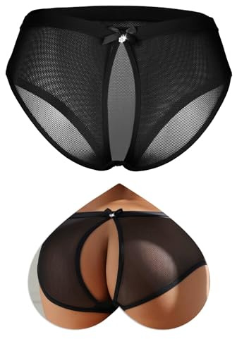 comeondear Tangas Abiertos Sexy para Mujer Bragas Brasileña de Malla Talla Grande Tanga de Red Abiertas Bragas Sexy Slip Transpirable y Cómodo Ropa Interior Elástico Lencería Femenina Negro,S
