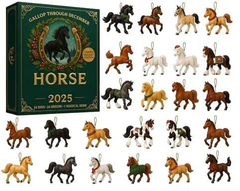 Pferds Adventskalender 2025, 24 Tage Weihnachts Countdown, 2D Acryl Rennpferd Trophäen Ornamenten, Feiertags Countdown Kalender Pferds Anhänger Für Geburtstag Feiertag Party Wand Tür Baum