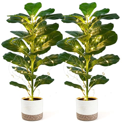 Der Rose 2 Pack 30 Artificial Fiddle Leaf Fig Tree, Mid-Size Realistic Plants Indoor & Outdoor Fake Plants for Apartment Home Living Room Office Decor