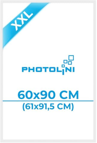 PHOTOLINI Bilderrahmen 60x90 weiß, Holz MDF Poster-Rahmen 90x60, Bilderrahmen groß für Poster 61x91,5 cm mit bruchsicherem Acrylglas, zum Aufhängen & Zubehör, XXL-Rahmen für Fotos, Poster-Frame