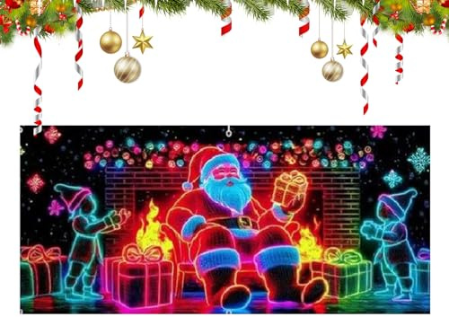 Cubierta de la Puerta del Garaje de Santa Claus - X 1.8m Decoración UV Fluorescente para Fiestas, Lona Festiva para salón | para entusiastas del Bricolaje Reuniones Familiares Fiestas