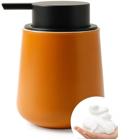 Bosilunlife Seifenspender Keramik Rotbraun, Schaumseifenspender | Spülmittelspender, Nachfüllbarer Cremespender 350ml, Großer Pumpkopf für leichtes Pressen, Geeignet für Küche, Bad