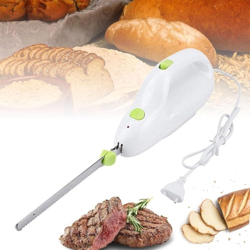 OZPPM Elektrisches Brotmesser, Brotschneidemaschine Und Schnitzmesser Mit 2 Edelstahlmessern, Anti-Rutsch-Griff, Sicherheitsverriegelungsschalter, For Familien, Fleisch, Brot, Käse