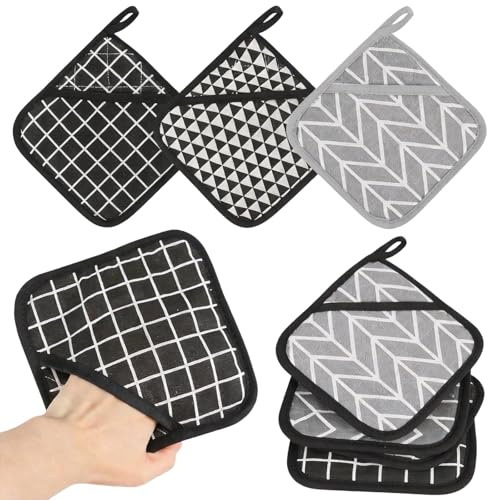 6 Stück Topflappen mit Tasche, 18 x 18 cm Topflappen Aus Baumwolle, Quadratische Baumwolle Hot Pads Hitzebeständige Set, Waschbar und Hitzebeständige 260 °C, für Küche Kochen und Backen Tischsets