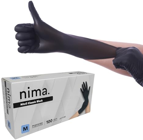 EMYU Nitrilhandschuhe Schwarz (M) 100 Stück – Einweghandschuhe Puderfrei & Latexfrei – Stylische Einmalhandschuhe für Tattoo, Barber, Gastronomie & Werkstatt – Reißfeste PSA Kat. III