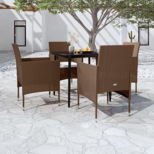 SKTQYQO Gartenmöbel-Set 5-teilig mit braunen und schwarzen Kissen Outdoor-Set zum Entspannen im Freien Terrassen- und Terrassenmöbel