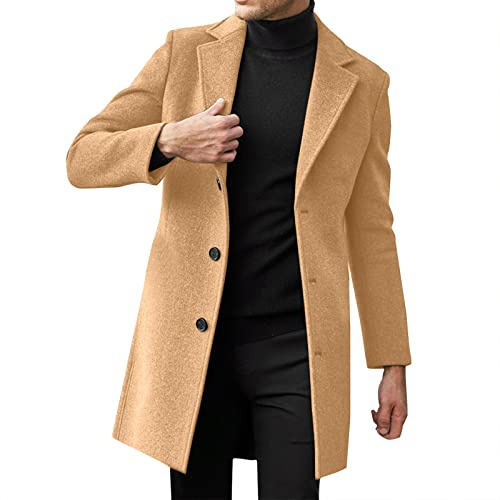 Abrigo paño hombrede Tres Cuartos con Solapas de Terciopelo, Color Liso Invierno Cálido Chaqueta Hombre Diseño Sofisticado para Eventos de Noche, la Elección Perfecta para Bodas y Cenas de Gala