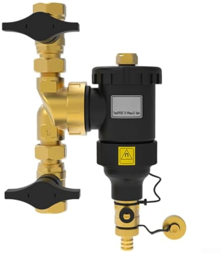 HanOaki Filtre pour chauffe-eau et chaudière | avec vanne de vidange marche/arrêt et séparateur magnétique de rouille | Filtration en maille d'acier inoxydable pour systèmes CVC (DN32/1-1/4 mâle)