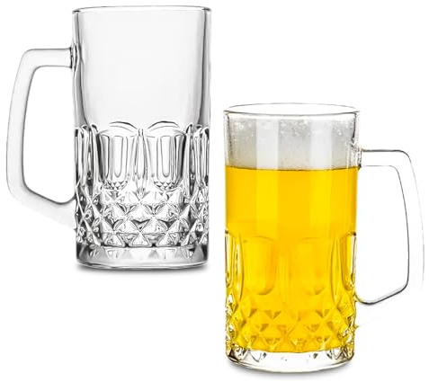 Billowvolve 4PCS 450ML Glas Maßkrug Bierkrug mit Henkel Bierglas Spülmaschinenfest Perfekt Geeignet, Halber Liter Geeicht für Partys, Bars, Restaurants, Bierfeste (4)