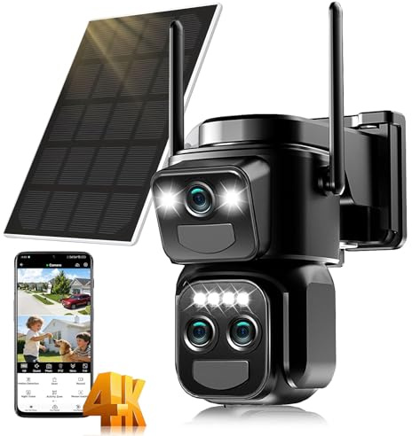 4K Caméra de Surveillance WiFi Extérieure Sans Fil,10X Triple Objectif Camera Solaire Extérieur avec Panneau,360° PTZ Sécurité à Domicile,Vision Nocturne,Suivi Automatique,Audio Bidirectionnel,IP66