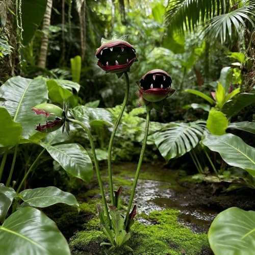 Fgbetcv Skurrile Metall-Pflanze, Gartenstecker für Fleischfresser, große Venusfliegenfalle, Monster-Pflanzenskulptur, langlebige Hofkunst für Blumenbeete, Terrassen und Pflanzgefäße, einzigartige