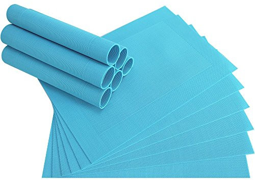 matches21 Edle Tischsets Platzsets BORDA Platzmatten 12er Set hellblau türkis gewebt aus Kunststoff 46x33 cm abwaschbar Platzdeckchen Esstischunterlagen vom Tischwäsche Spezialist