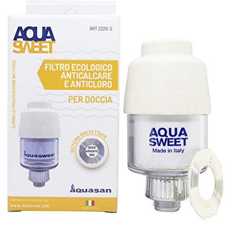 Aquasan Aquasweet Filtro Anticloro Doccia Purificatore Regola il Ph Rimuove Cloro Irritante Metalli Pesanti Filtro D’Acqua Sostituibile Adatto A Qualsiasi Rubinetto Flessibile e Soffione Della Doccia