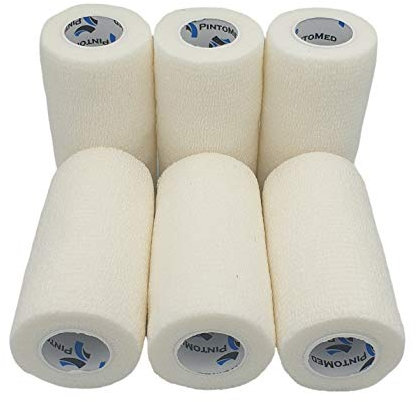 PintoMed - Bendaggio Coesivo - BIANCO - garza elastica, 6 rotoli x 10 cm x 4.5 m autoadesiva flessibile bende, qualità professionale, primo soccorso Sports Wrap bende - Confezione da 6