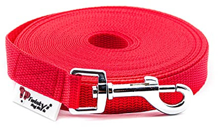 Twinkys Dog Style Hundeleine Schleppleine OHNE Handschlaufe Rot 30 Meter 15 mm breit für Hunde bis 15 kg Made IN Germany