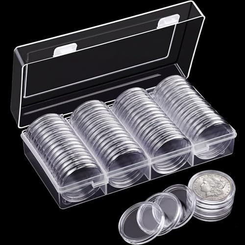 Lot de 60 boîtes de rangement pour capsules de pièces de monnaie avec motif aigles argentés de 40 mm