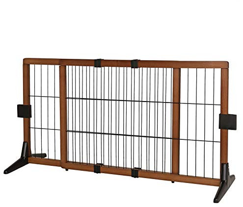 lionto Hundeschutzgitter längenverstellbar, Welpenschutzgitter aus attraktivem Pinienholz sorgt für Sicherheit, Höhe 50 cm, Robustes Absperrgitter für Treppen/Türen, einfacher Aufbau, braun/schwarz