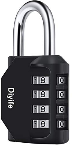 Diyife Cadenas à Combinaison à 4 Digit, Serrure Combinée, Métal étanche et Fermoir Combiné en Acier Plaqué, pour L'école, Casier, Boîte à outils, Un Pièces - Noir