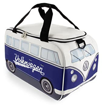 BRISA VW Collection - Volkswagen isolierte Kühl-Wärme-Thermo-Picknick-Lunch-Tasche-Box für Lebensmittel im T1 Bulli Bus Design (Weiß & Blau/25 Liter)