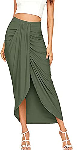 Jupe DéContractéE Fendue Portefeuille AsyméTrique éLastique Taille Haute Maxi DrapéE Solide Sexy Mini Mi Longue Courte Chic Grande Boheme Ete PlisséE Crayon Laine Chaud Jupe De Couleur Unie