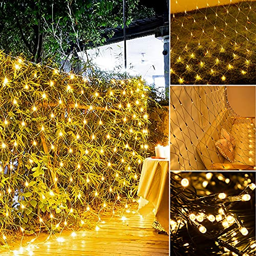 XMTECH LED Lichternetz Lichterkette Lichterkettennetz Lichtervorhang Innen und Außen Dekoration für Weihnachten Hochzeit Party, mit 8 Leuchtmodi und Stecker - 6 x 4m Warmweiß