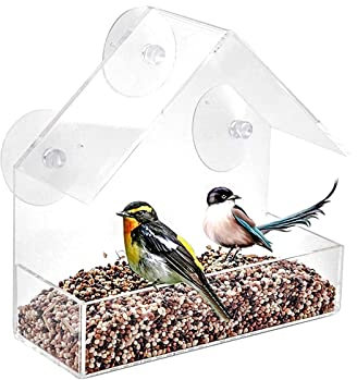 PanHuiWen Vogelfutterstation zum AufhäNgen Fenster Transparent Vogelfutterstation Fensterbank mit Saugnäpfen Futterspender WildvöGel Stehend