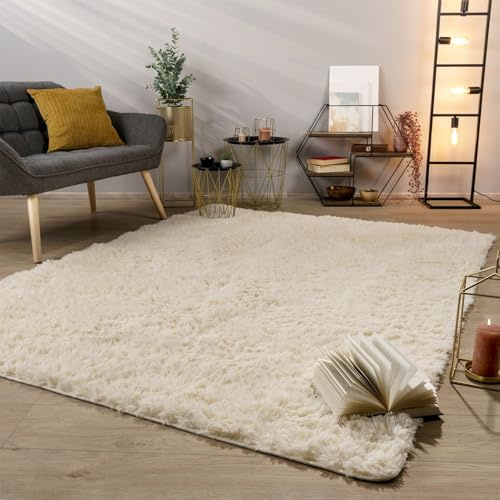 TT Home Tappeto Salotto Pelo Lungo Shaggy Morbido Soffice Design Moderno Monocolore, Colore: Beige Chiaro Crema, Dimensione:140x200 cm